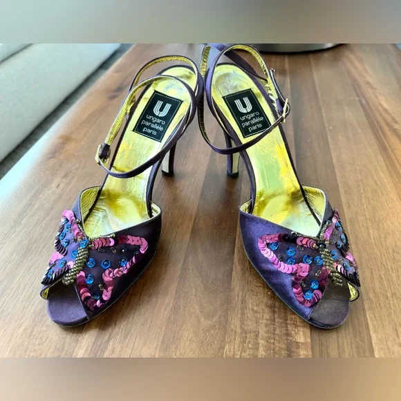 Ungaro Paris Butterfly Purple Sequined Heels - Picture 6 of 12